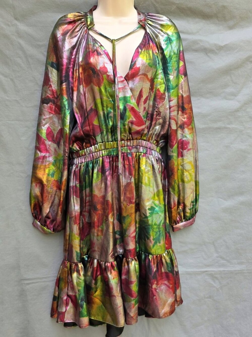 Current Air Metallic Floral Min Dress Size M Watercolor Ruffled Party NYE